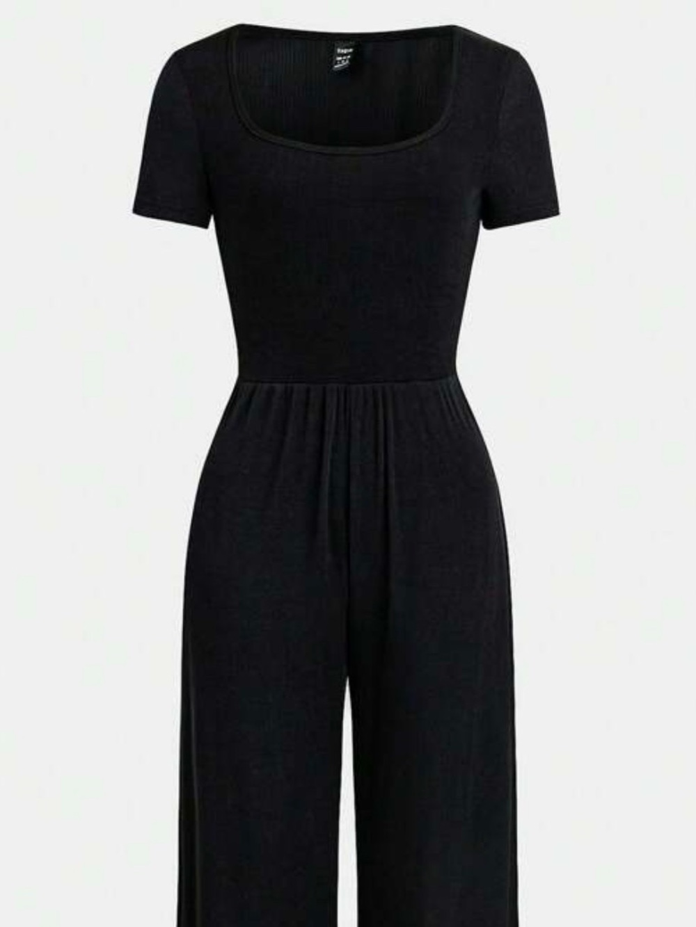 SHEIN Black Short-Sleeve Wide-Leg Jumpsuit